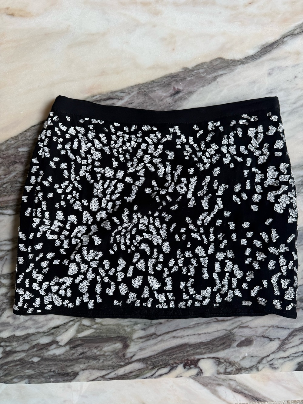 Haute Hippie Black Mini Skirt with White Abstract Dot Print